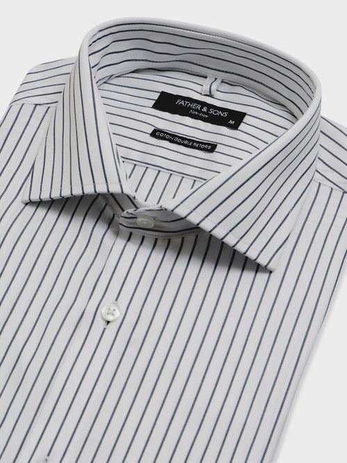 Chemise non-iron slim en twill de coton à rayures bleu marine - Father & Sons   - 2 