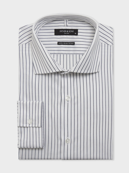 Chemise non-iron slim en twill de coton à rayures bleu marine - Father & Sons   - 1 