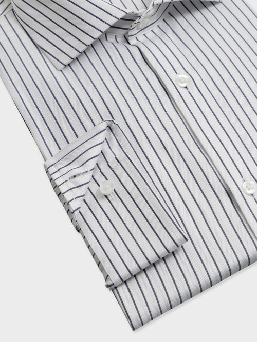 Chemise non-iron slim en twill de coton à rayures bleu marine - Father & Sons   - 3 