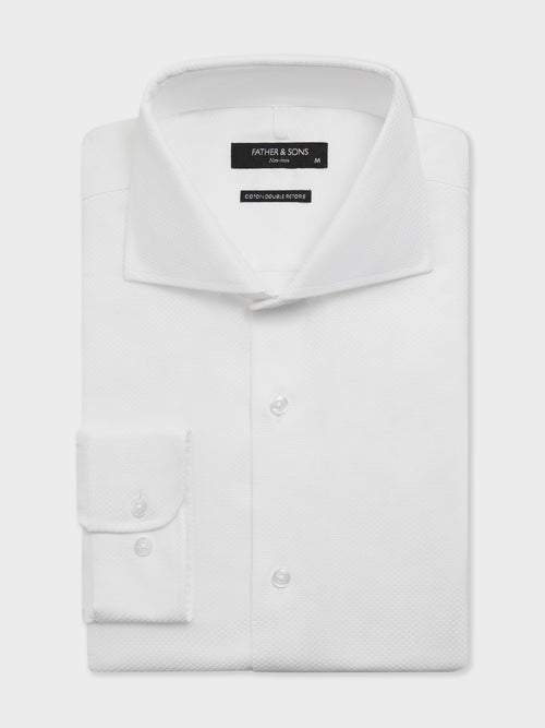Chemise non-iron regular en coton façonné blanc - Father & Sons   - 1 
