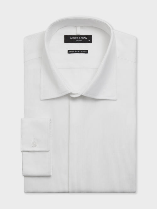 Chemise non-iron slim en coton façonné blanc - Father & Sons   - 1 
