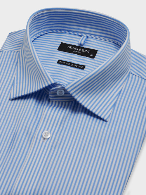 Chemise non-iron regular en popeline de coton bleu ciel à rayures - Father & Sons   - 2 