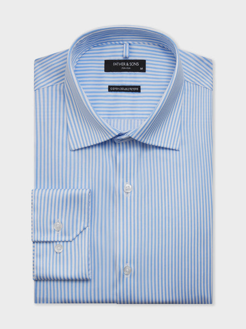 Chemise non-iron regular en popeline de coton bleu ciel à rayures - Father & Sons   - 1 