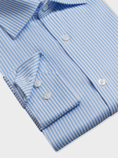 Chemise non-iron regular en popeline de coton bleu ciel à rayures - Father & Sons   - 3 