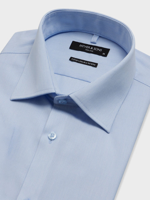 Chemise non-iron slim en popeline de coton bleu ciel à rayures - 2 - Father & Sons   - 13 
