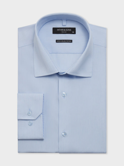 Chemise non-iron slim en popeline de coton bleu ciel à rayures - 1 - Father & Sons   - 13 