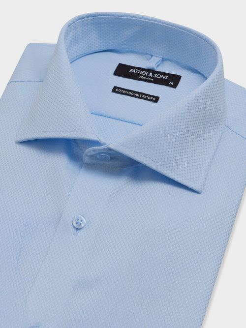 Chemise non-iron slim en coton Jacquard bleu ciel - Father & Sons   - 2 