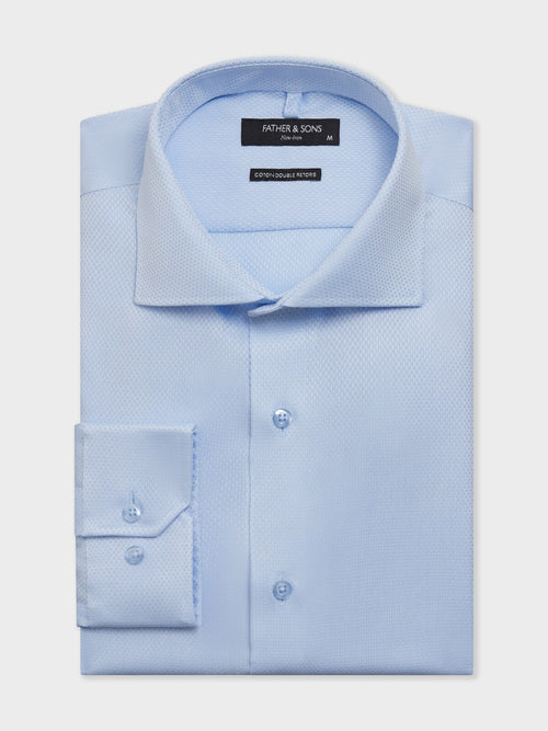 Chemise non-iron slim en coton Jacquard bleu ciel - Father & Sons   - 1 