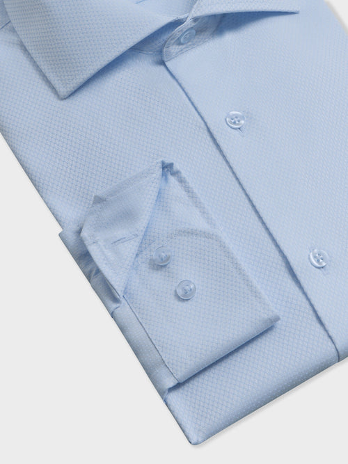 Chemise non-iron slim en coton Jacquard bleu ciel - Father & Sons   - 3 