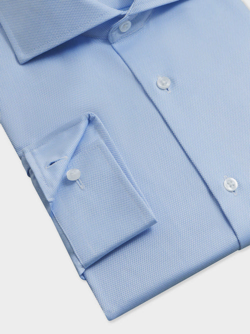 Chemise non-iron regular en coton Jacquard bleu ciel - Father & Sons   - 3 