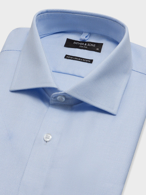 Chemise non-iron slim en coton Jacquard bleu ciel - Father & Sons   - 2 