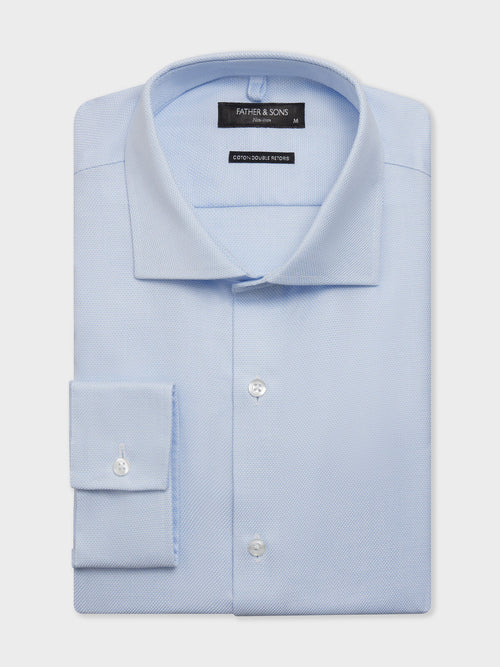 Chemise non-iron slim en coton Jacquard bleu ciel - Father & Sons   - 1 