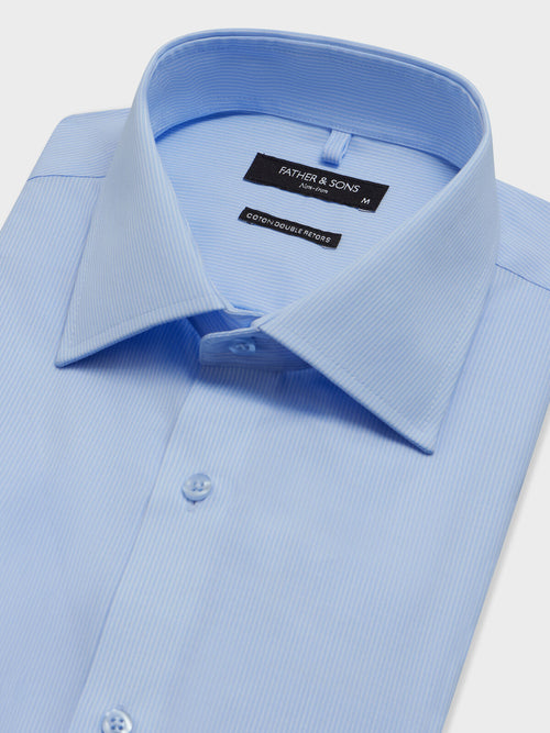 Chemise non-iron regular en popeline de coton bleu ciel à rayures - Father & Sons   - 2 
