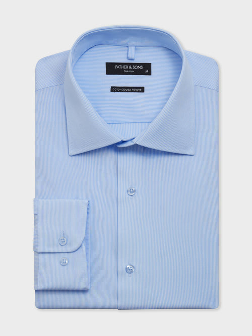 Chemise non-iron regular en popeline de coton bleu ciel à rayures - Father & Sons   - 1 