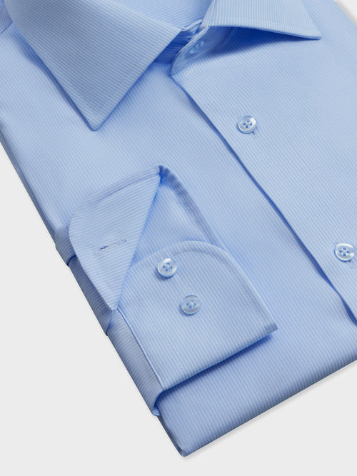 Chemise non-iron regular en popeline de coton bleu ciel à rayures - Father & Sons   - 3 