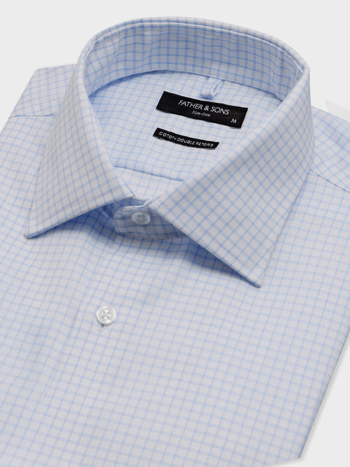 Chemise non-iron slim en coton Jacquard à carreaux bleu ciel - Father & Sons   - 2 