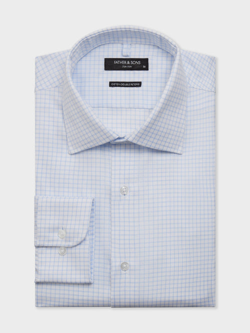 Chemise non-iron slim en coton Jacquard à carreaux bleu ciel - Father & Sons   - 1 