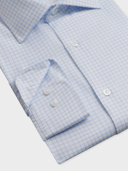 Chemise non-iron slim en coton Jacquard à carreaux bleu ciel - Father & Sons   - 3 