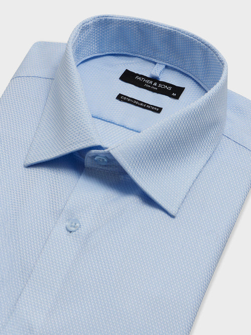 Chemise non-iron slim en coton Jacquard bleu ciel - Father & Sons   - 2 