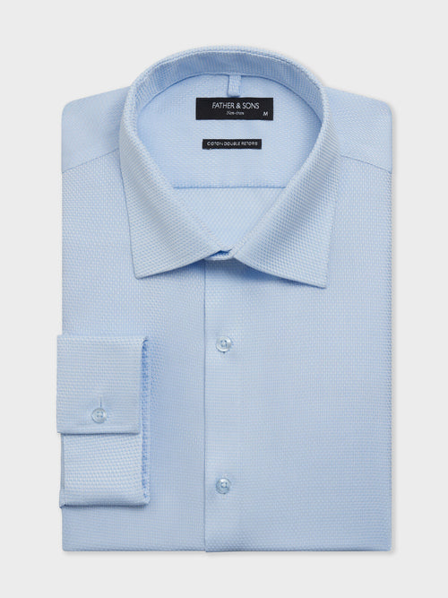 Chemise non-iron slim en coton Jacquard bleu ciel - Father & Sons   - 1 