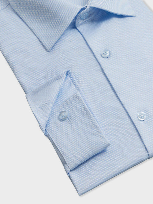 Chemise non-iron slim en coton Jacquard bleu ciel - Father & Sons   - 3 