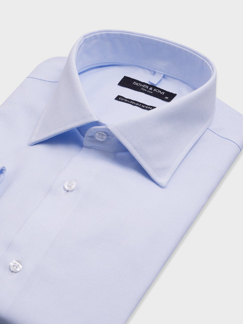 Chemise non-iron regular en coton Jacquard bleu ciel - Father & Sons   - 2 