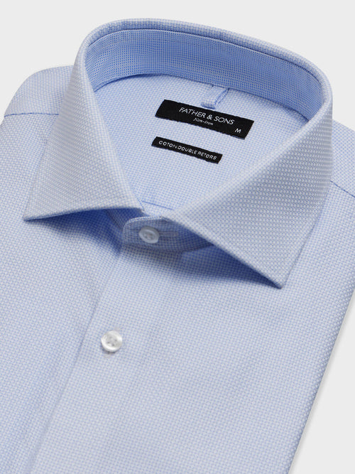 Chemise non-iron regular en coton Jacquard bleu - Father & Sons   - 2 