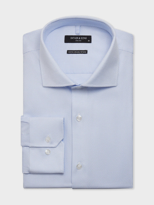 Chemise non-iron regular en coton Jacquard bleu - Father & Sons   - 1 