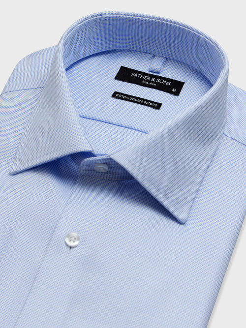 Chemise non-iron slim en coton Jacquard bleu - Father & Sons   - 2 