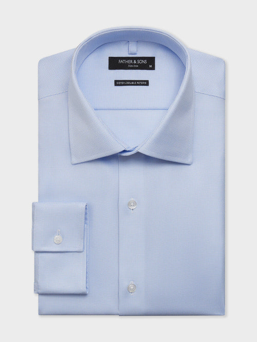 Chemise non-iron slim en coton Jacquard bleu - Father & Sons   - 1 