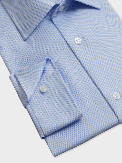 Chemise non-iron slim en coton Jacquard bleu - Father & Sons   - 3 