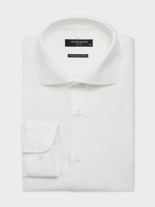 Chemise non-iron regular en coton façonné écru - Father & Sons   - 1 