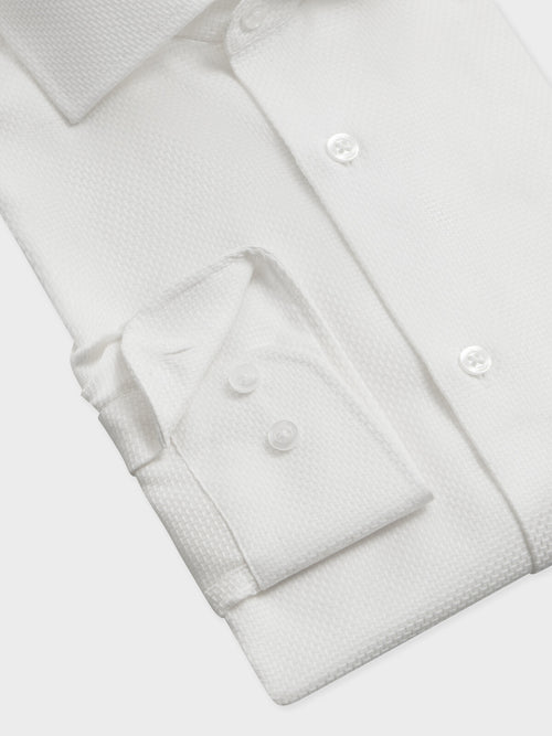 Chemise non-iron regular en coton façonné écru - Father & Sons   - 3 