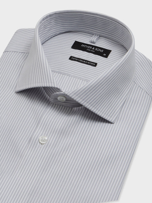 Chemise non-iron slim en popeline de coton gris à rayures - Father & Sons   - 2 