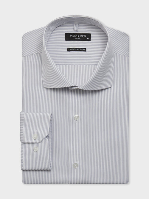 Chemise non-iron slim en popeline de coton gris à rayures - Father & Sons   - 1 