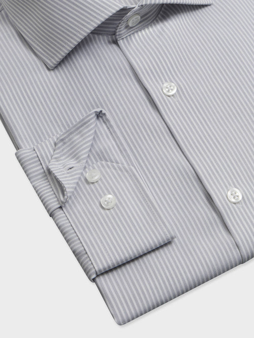 Chemise non-iron slim en popeline de coton gris à rayures - Father & Sons   - 3 
