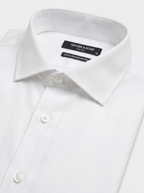 Chemise habillée non-iron Slim en twill de coton uni blanc - 2 - Father & Sons   - 3 