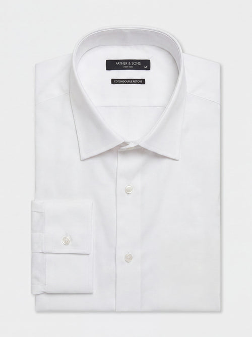 Chemise habillée non-iron Slim en twill de coton uni blanc - 1 - Father & Sons   - 3 