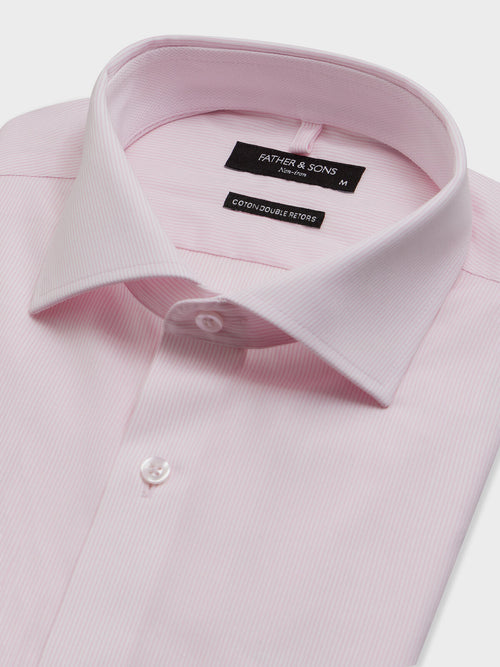 Chemise non-iron slim en popeline de coton rose à rayures - Father & Sons   - 2 