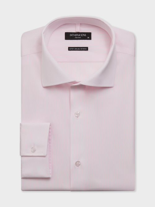 Chemise non-iron slim en popeline de coton rose à rayures - Father & Sons   - 1 
