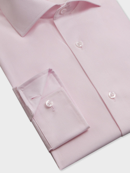 Chemise non-iron slim en popeline de coton rose à rayures - Father & Sons   - 3 