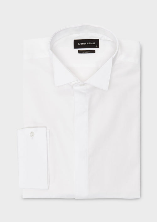 Chemise habillée Regular en satin uni blanc col cassé - Father & Sons   - 1 