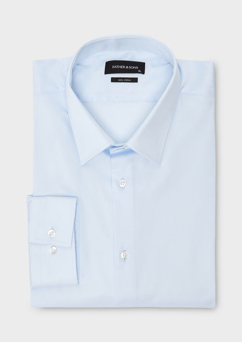 Chemise habillée Slim en satin uni bleue claire - 1 - Father & Sons   - 4 