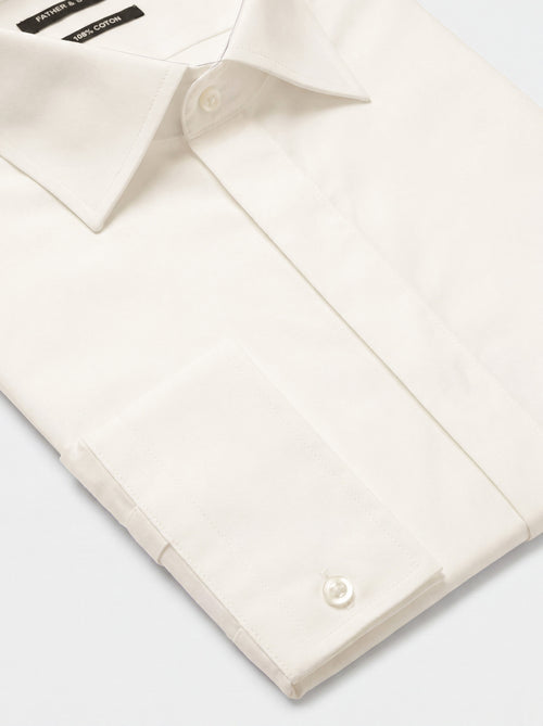 Chemise habillée Slim en coton sergé écru à col italien - Father & Sons   - 3 