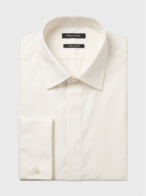 Chemise habillée Slim en coton sergé écru à col italien - 1 - Father & Sons   - 15 