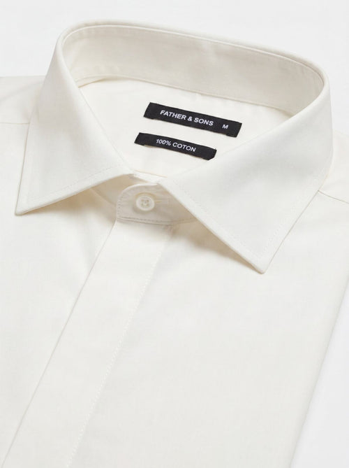 Chemise habillée Slim en coton sergé écru à col italien - 2 - Father & Sons   - 15 