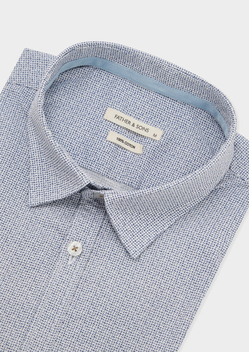 Chemise sport Slim en popeline de coton blanc à motif fantaisie bleu - 2 - Father & Sons   - 17 