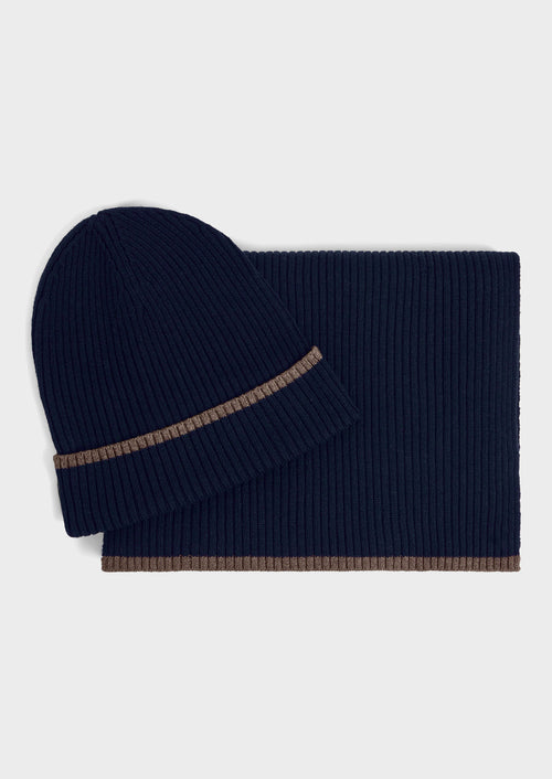 Coffret cadeau bonnet et écharpe bleu indigo - 1 - Father & Sons   - 3 