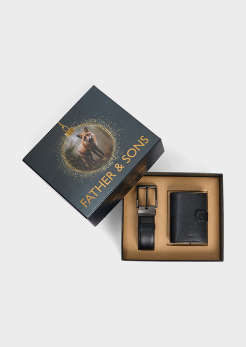 Coffret cadeau ceinture ajustable et portefeuille en cuir noir - Father & Sons   - 4 