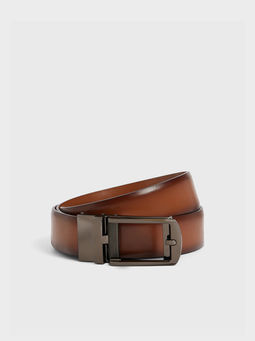Coffret ceinture ajustable et 2 boucles en cuir cognac - Father & Sons   - 2 
